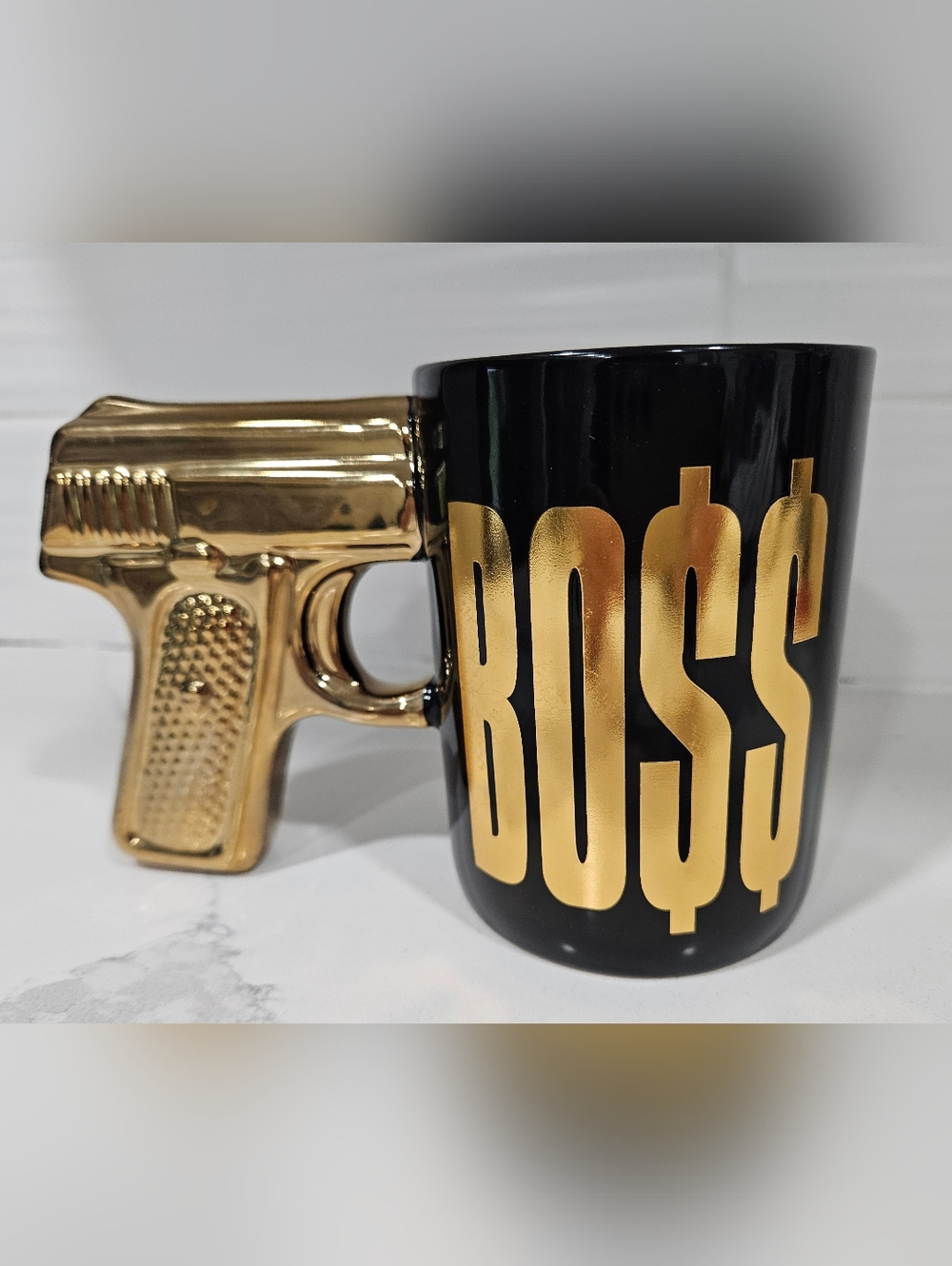 "BOSS" Gold & Black Novelty Gun-Handle Mug - Accessory